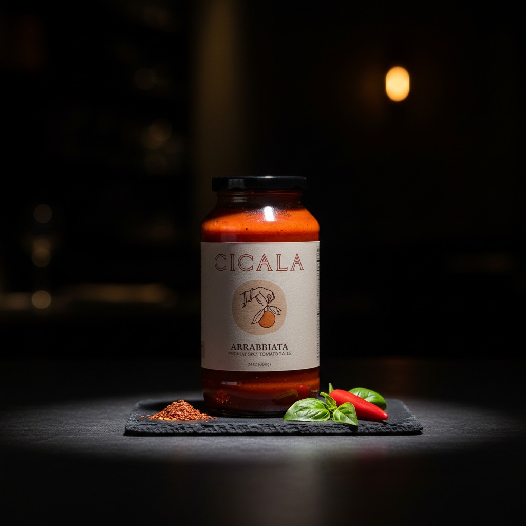 A jar of Cicala Arrabbiata sauce.